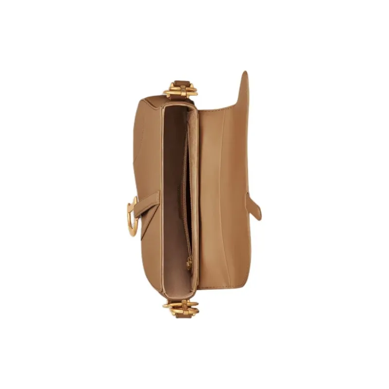 DIOR Cow Leather Saddle Bag, Shoulder Bag Medium Size Women's Light Gold Brown-4