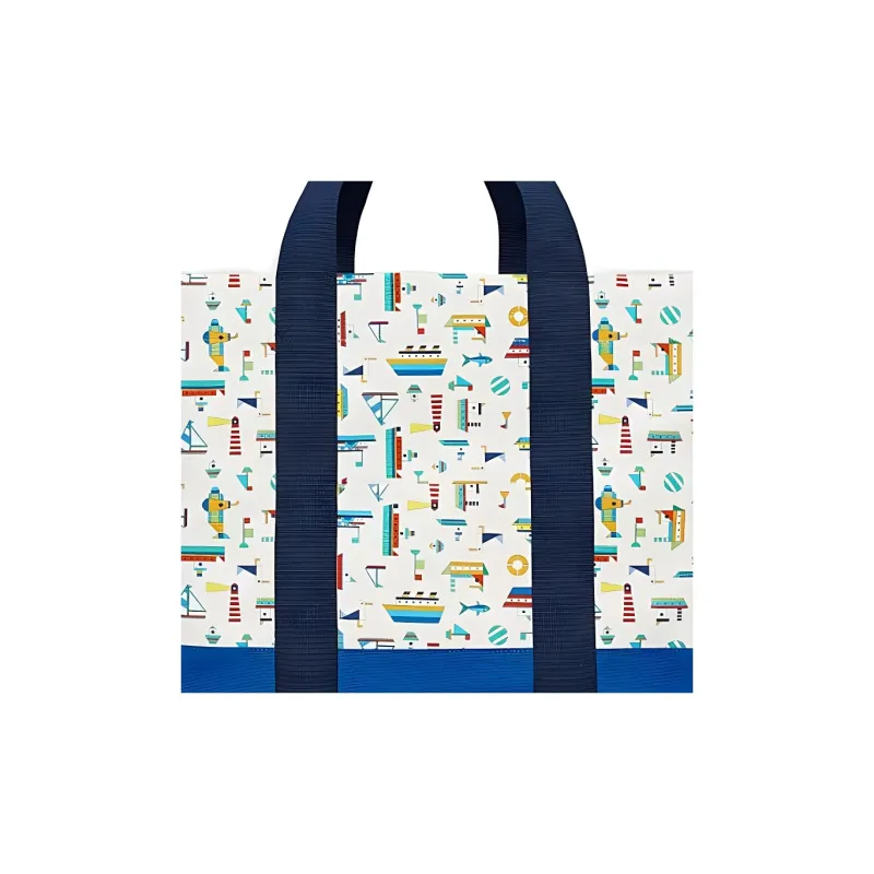 HERMES Canvas Canvas Bag Tote Bag Shopping Bag Handbag Small Size Women's Blue/Dark Blue/White-1