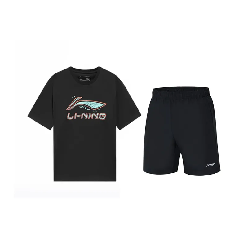 LiNing Sports Casual Suit Unisex Black+Black-0