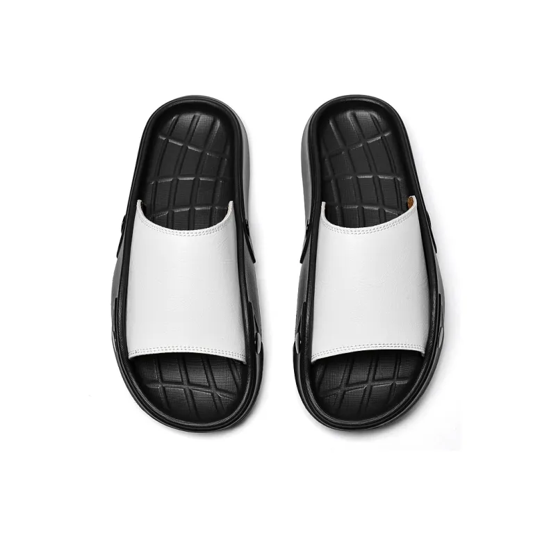 Colorful Creations Leather Patchwork Quiet, Slip Resistant, Quick Dry Slide Slippers Men's-9