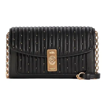 COACH Lane Leather Small Square Bag Clutch, Portable Crossbody Bag, Shoulder Bag Small Size Women's Black