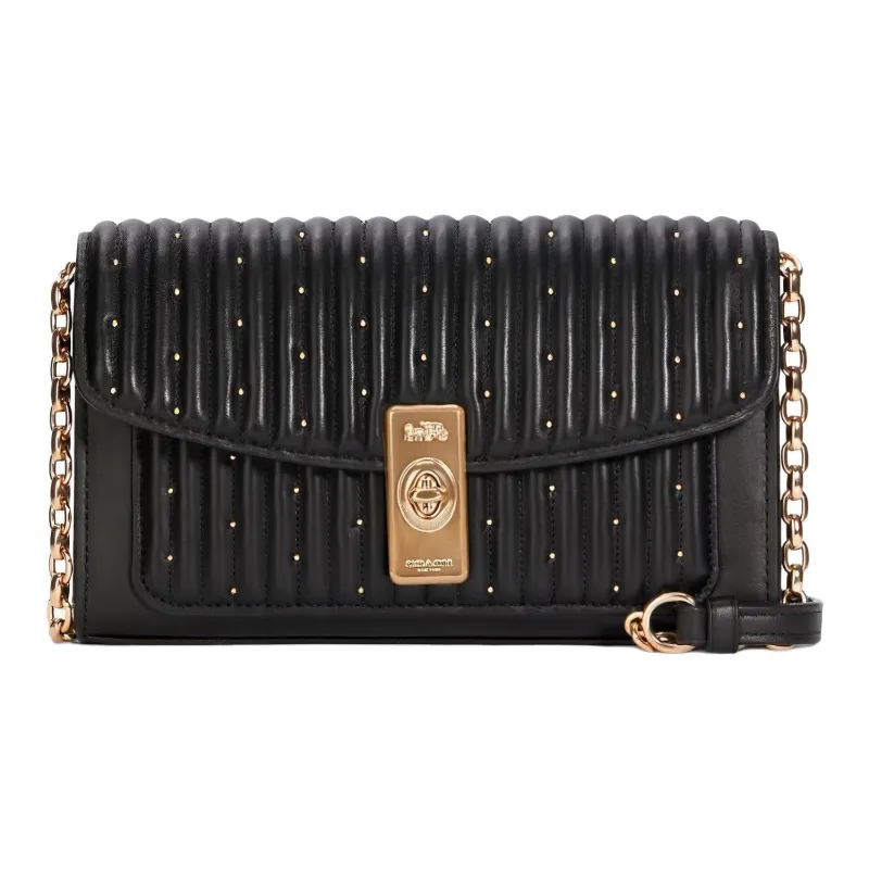 COACH Lane Leather Small Square Bag Clutch, Portable Crossbody Bag, Shoulder Bag Small Size Women's Black-0