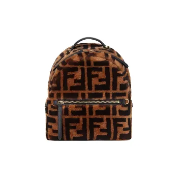 FENDI Shearling Cow Leather Patchwork Backpack Women's Brown