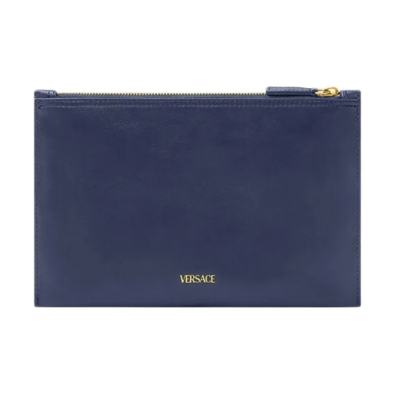 VERSACE La Medusa Cow Leather Clutch Men's Blue-2