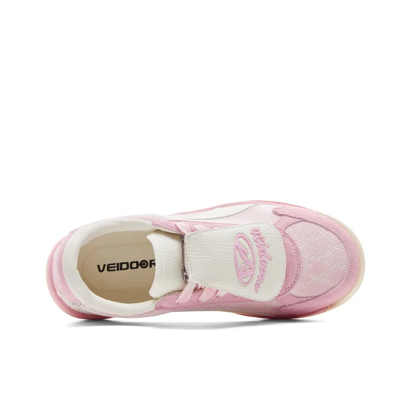 VEIDOORN Anti Slip Wear Resistant Low Top Casual Shoes Women's Pink White-4