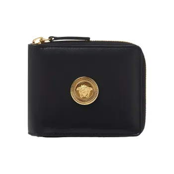 VERSACE Cow Leather Wallet Men's Black