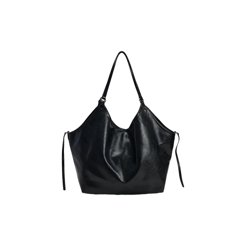 URBAN REVIVO Artificial Leather Tote Bag, Shoulder Bag Tubas Women's Black/Ecru-2