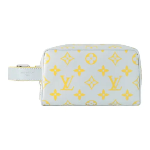 LOUIS VUITTON Leather Trim Travel Storage Bag Men's Blue & Yellow