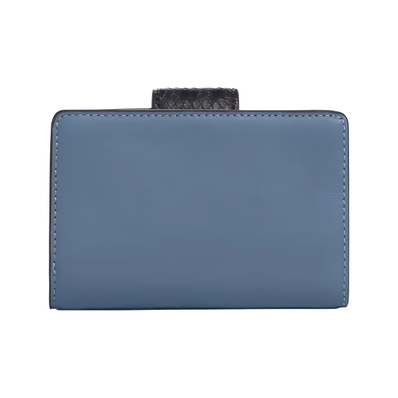 COACH Corner Zip Smooth Leather With Snakeskin Print And Embossed Leather Card Holder Wallet Women's Indigo-1