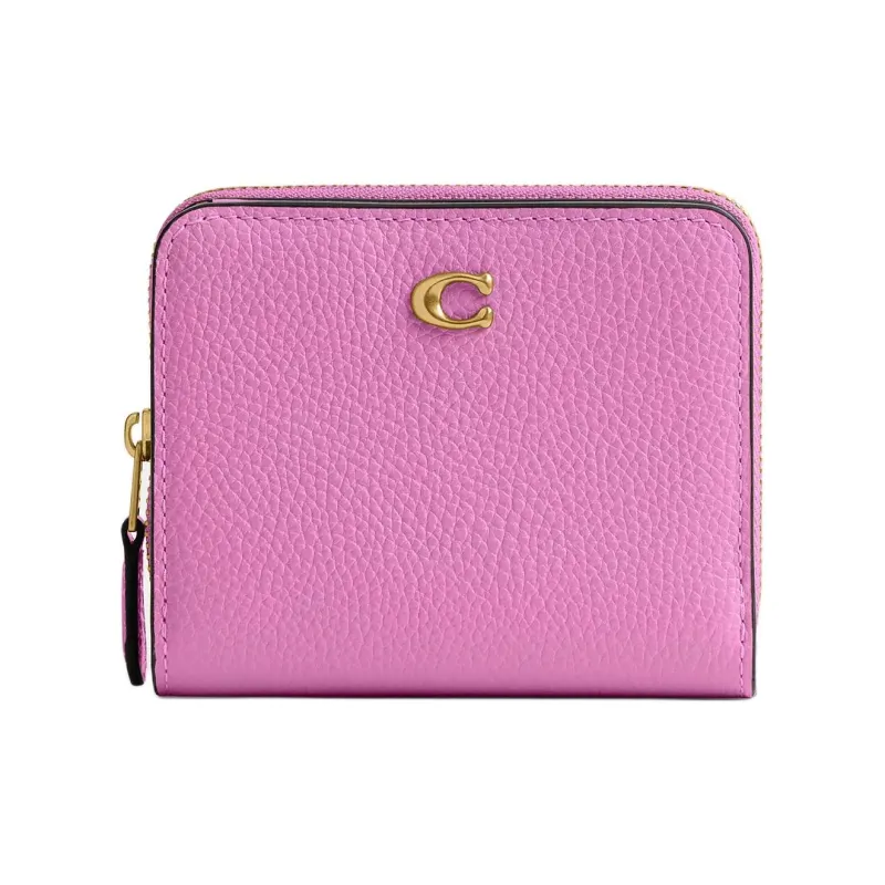 COACH Essential Polished Pebbled Leather Wallet Mini Women's Fuchsia-0