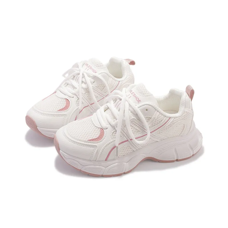 SNXR Low Top Chunky Sneakers Women's White Pink-1