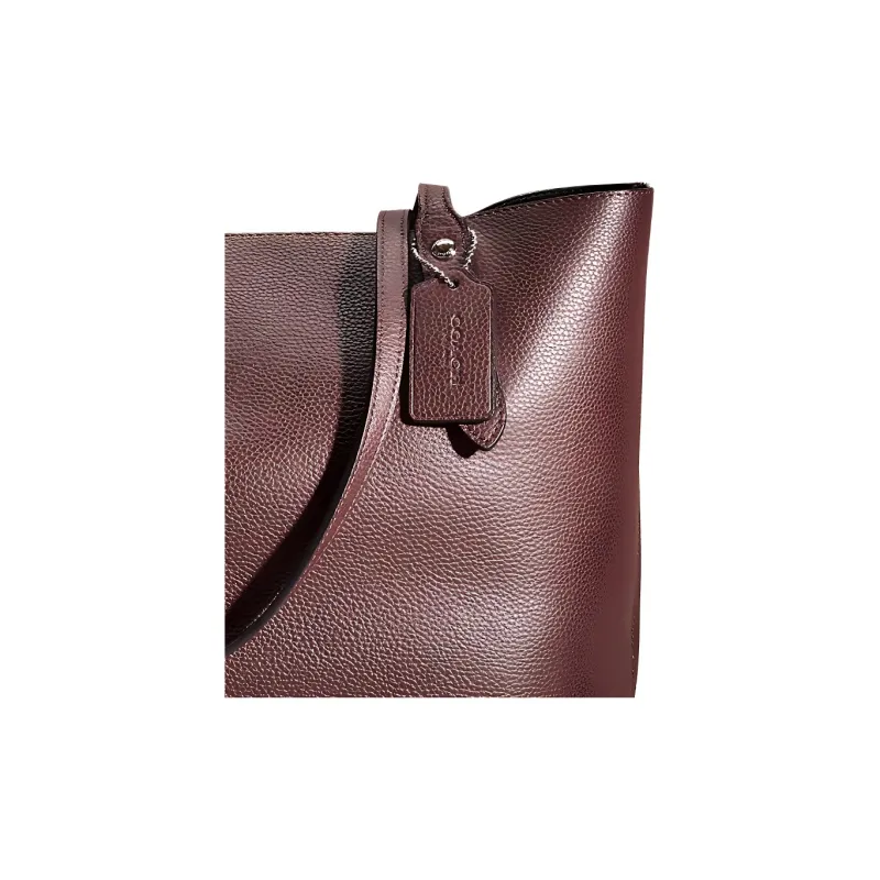 COACH Market Tote Polished Pebble Leather Tote Bag, Shopping Bag, One Shoulder Handbag Large Size Women's Burgundy-2