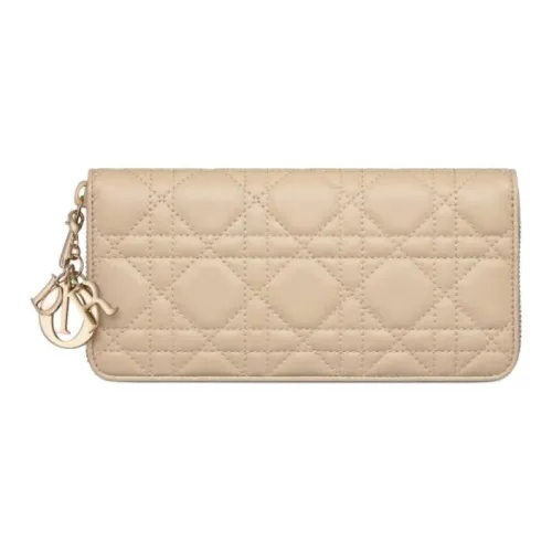 DIOR Lady Dior Sheepskin Wallet Women's Beige