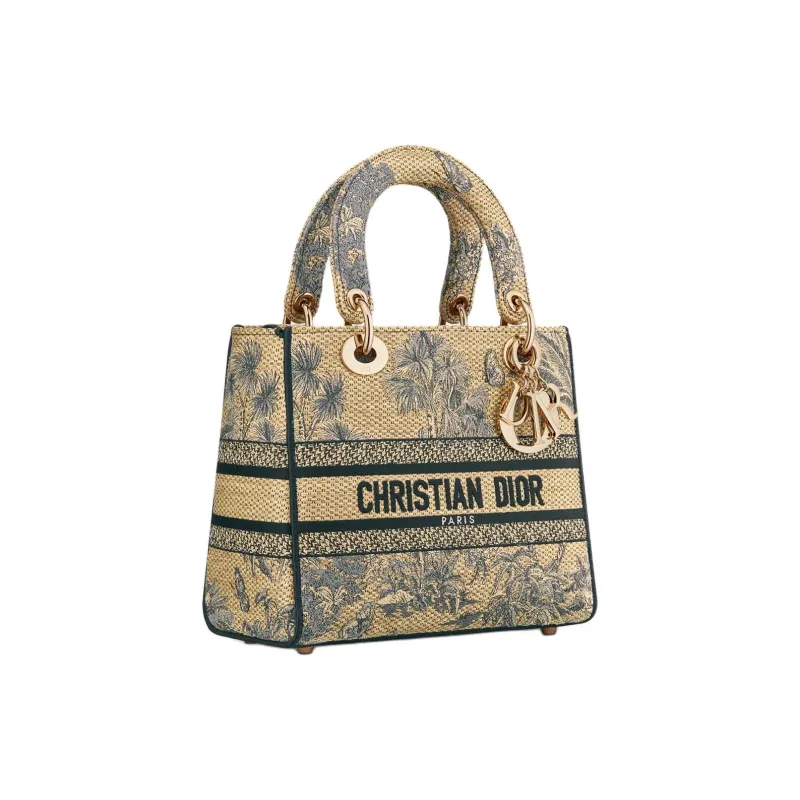 DIOR Lady D Lite Cotton Handbag Medium Size Women's Beige-1