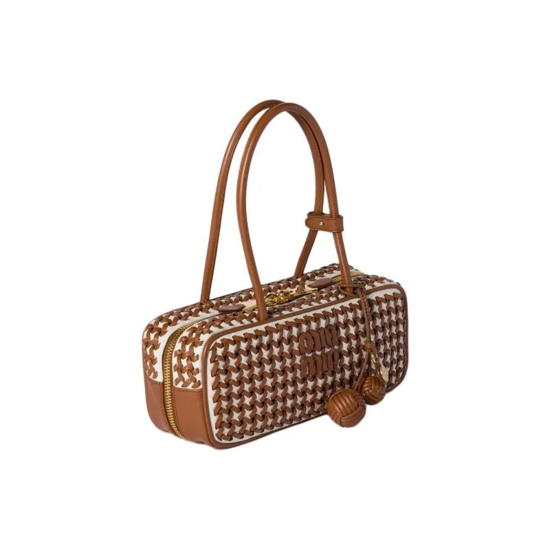 MIU MIU Beau Calfskin Handbag Women's Tea Brown & White-1