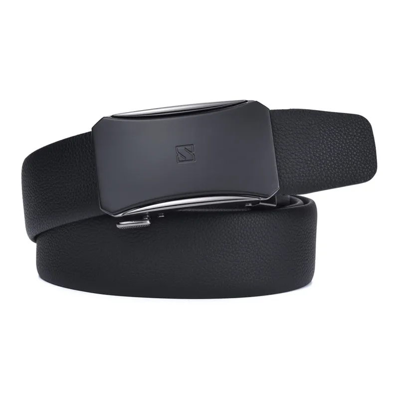 BOSSSUNWEN Top Grain Cow Leather Belts Men's Black Width 3.5CM-3