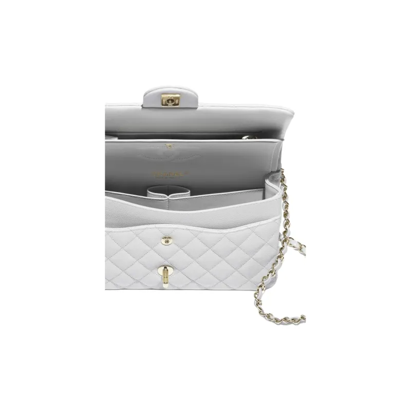 CHANEL Classic Flap CF Shiny Calfskin Crossbody Bag, Shoulder Bag Women's Light Gray-3