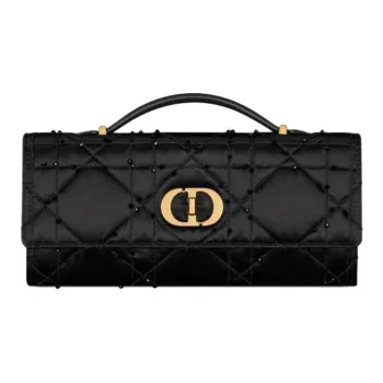 DIOR Caro Calfskin Handbag Women's Black
