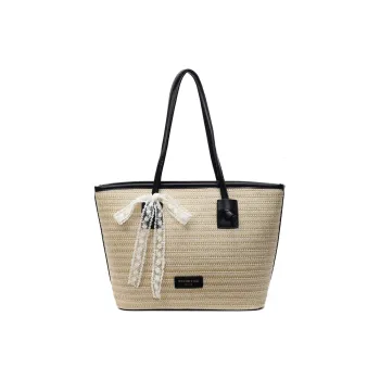 Yalu Straw Woven Tote Bag, Shoulder Bag Regular Women's Black/Ecru/Pink/Brown