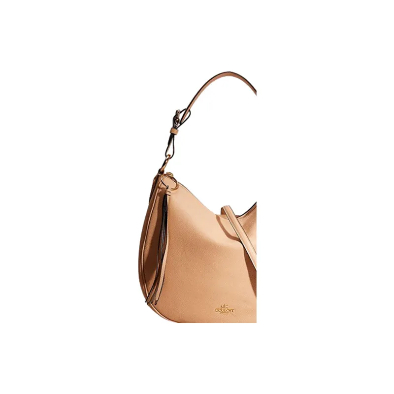 COACH Turnlock Soft Material Shoulder Bag, Crossbody Bag Large Size Women's Apricot Khaki-1