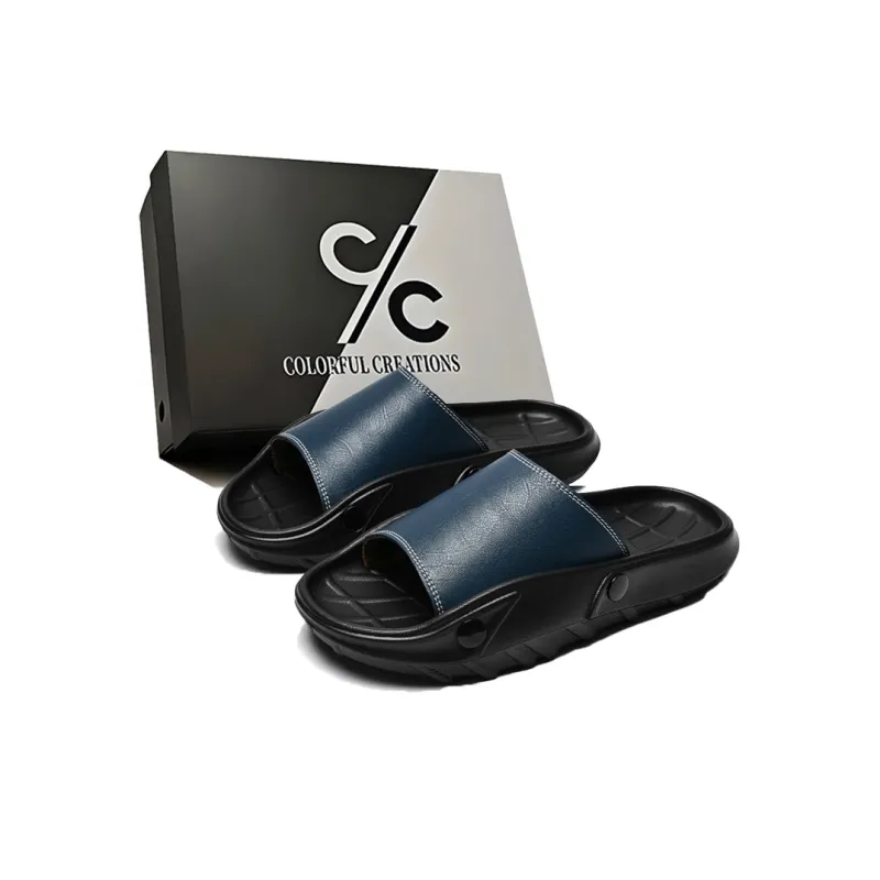 Colorful Creations Leather Patchwork Quiet, Slip Resistant, Quick Dry Slide Slippers Men's-10