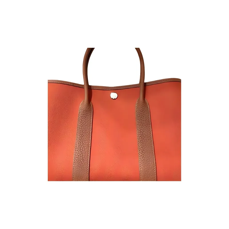 HERMES Garden Party Canvas With Leather Canvas Bag One Shoulder Handbag Unisex Terre Battue Red Clay/Cuivre Pumpkin-2