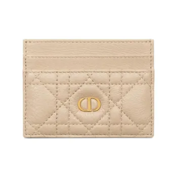 DIOR Calfskin Card Holder Women's Pink Beige