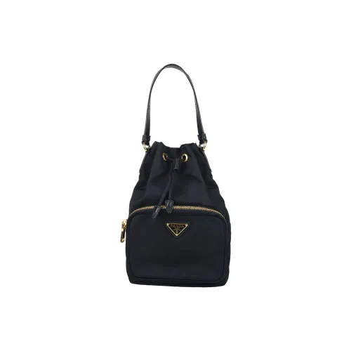 PRADA Re Nylo Nylon And Leather Drawstring Bag Handbag goldfarbenen Bag Crossbody Bag Regular Women's Black