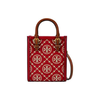 TORY BURCH T Monogram Cow Leather Tote Bag, Shopping Bag, Shoulder Bag, Handbag Mini Women's Red