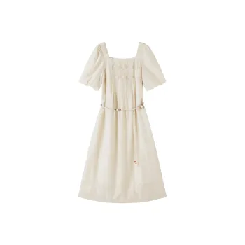 XIANGYING Short Sleeved Dress Women's Light Yellow