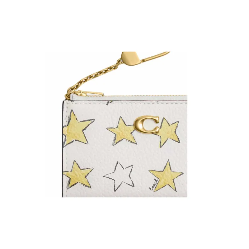 COACH EssentialL Zip Leather Card Holder Mini Women's Yellow & White-4