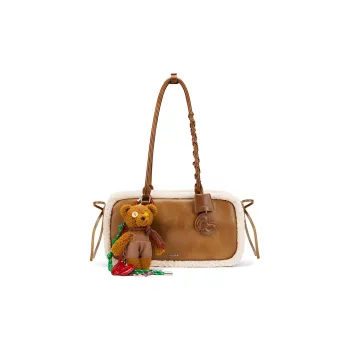MCMIKO Cow Leather Patchwork Polyurethane Synthetic Leather Bowling Bag Shoulder Bag Regular Women's Warm Brown
