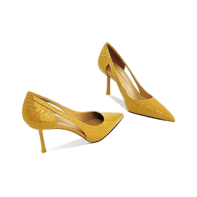 Lan Miao Slim Heel High Heels Women's Yellow-3