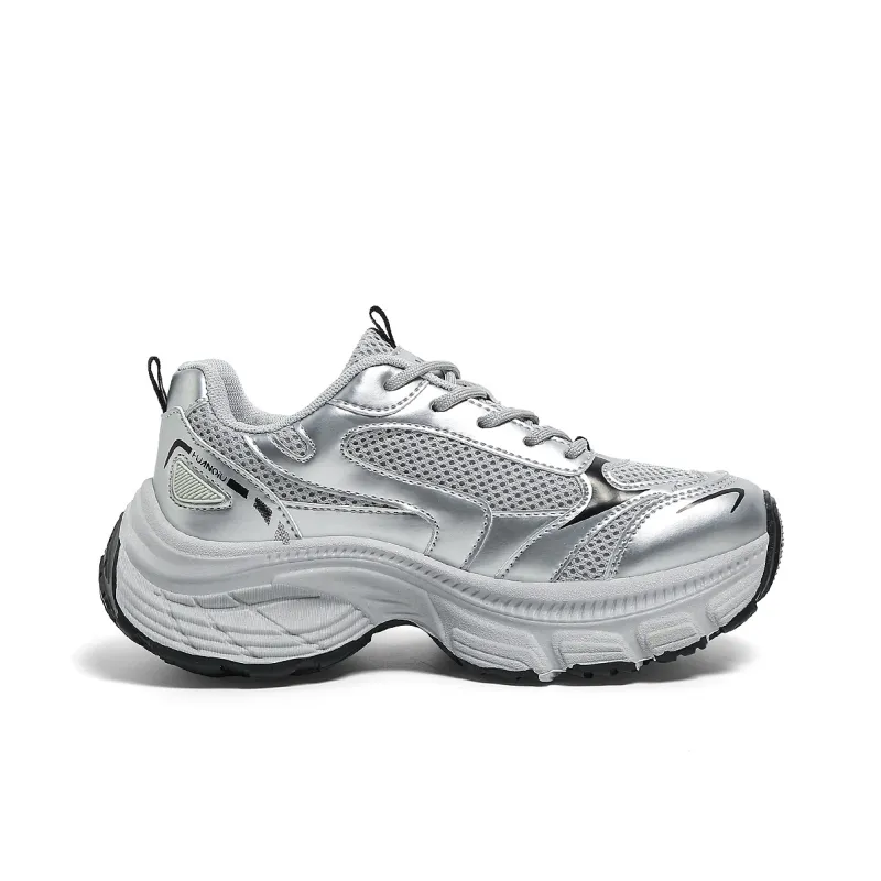 HUANQIU Height Increasing Abrasion Resistant Lightweight Slip Resistant Low Top Chunky Sneakers Women's Silver-1