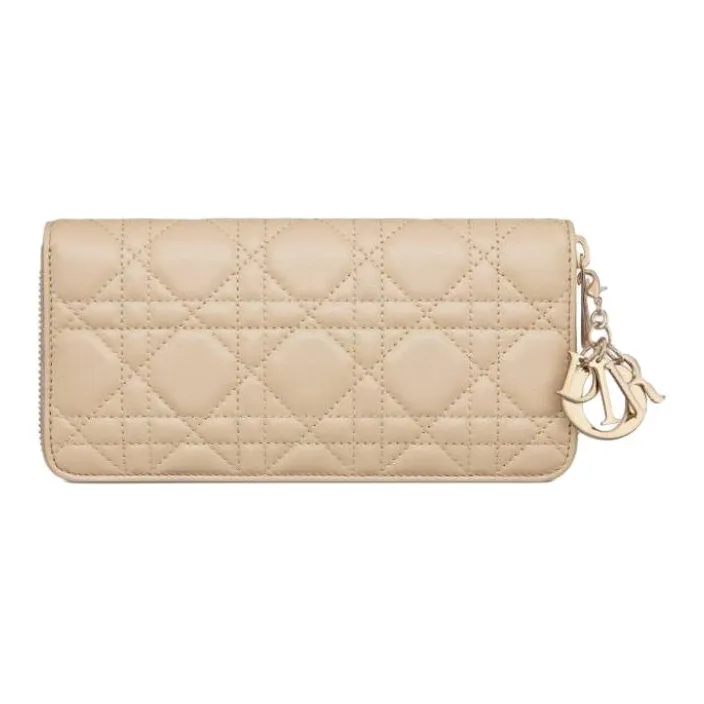 DIOR Lady Dior Sheepskin Wallet Women's Beige-1