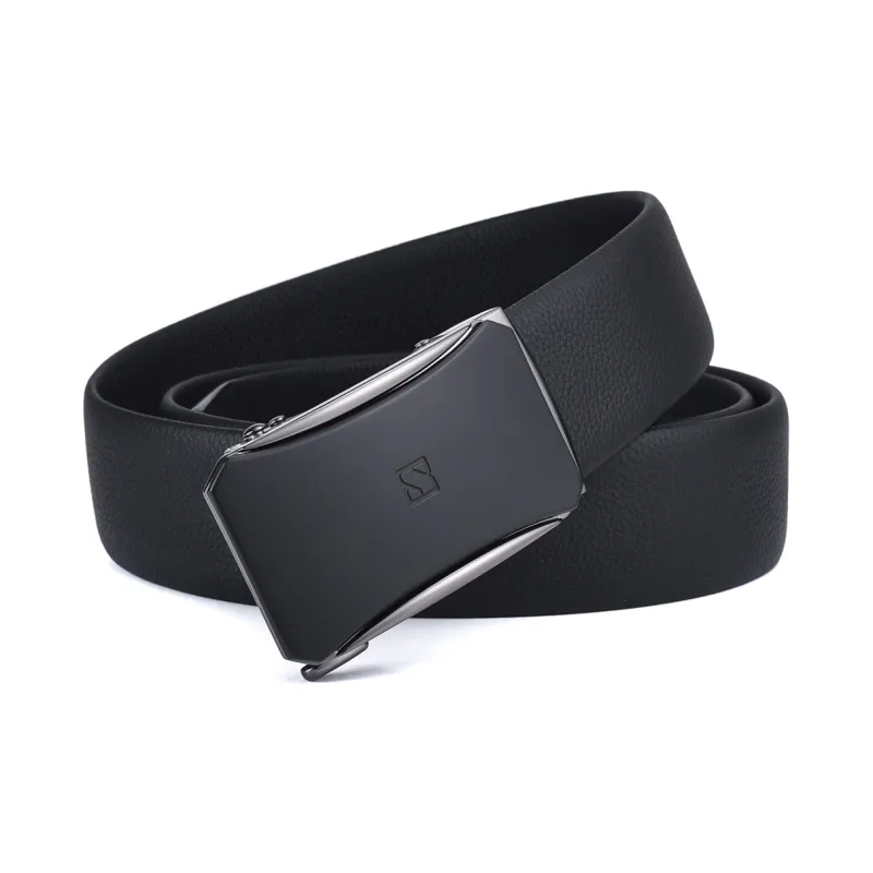 BOSSSUNWEN Top Grain Cow Leather Belts Men's Black Width 3.5CM-1