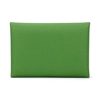 HERMES Calvi Epsom Calfskin Card Holder Women's A8 Yuka Ribbon Green