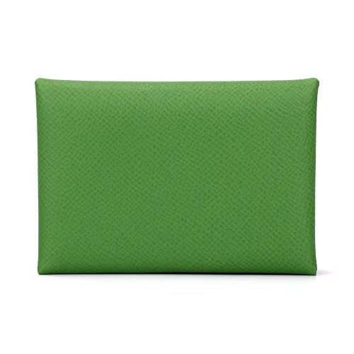 HERMES Calvi Epsom Calfskin Card Holder Women's A8 Yuka Ribbon Green