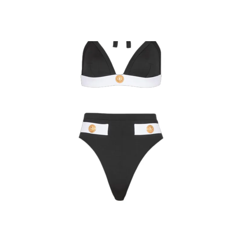 BALMAIN Button-embellished High-waisted Bikini-1
