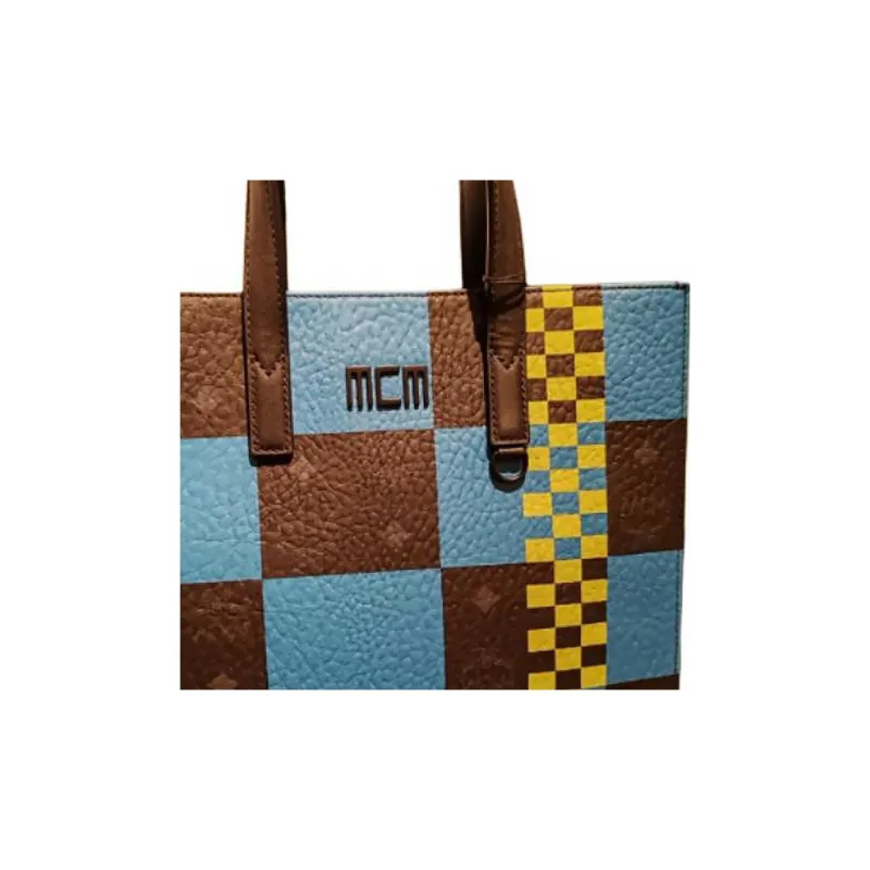 MCM Visetos Coated Canvas Tote Bag Shopping Bag Shoulder Bag Crossbody Bag Handbag Small Size Unisex Blue & Black-2