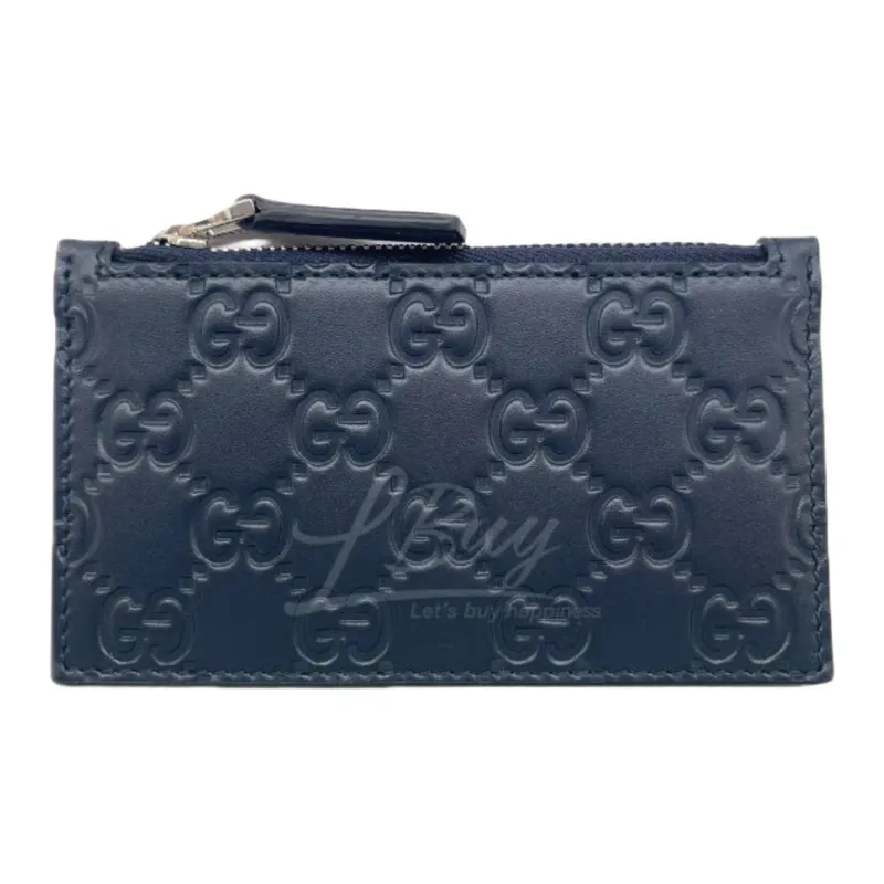 GUCCI Leather Card Holder Unisex Dark Blue-0
