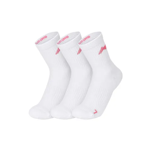 LiNing Mid Calf Socks Unisex Multi double Loading White Pink