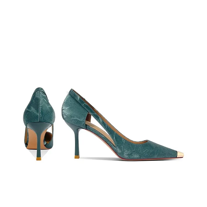 Lan Miao Slim Heel High Heels Women's Green-2