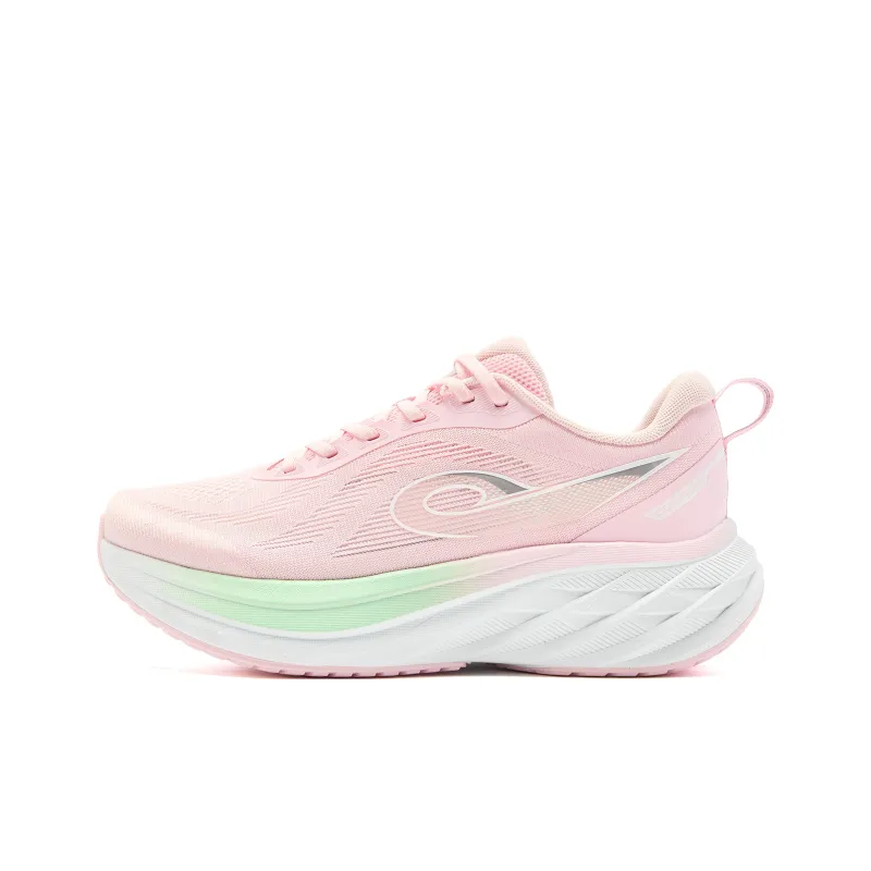 QIAODAN Cushioning, Slip Resistant, And Abrasion Resistant Low Top Casual Running Shoes Women's Pink Green-0