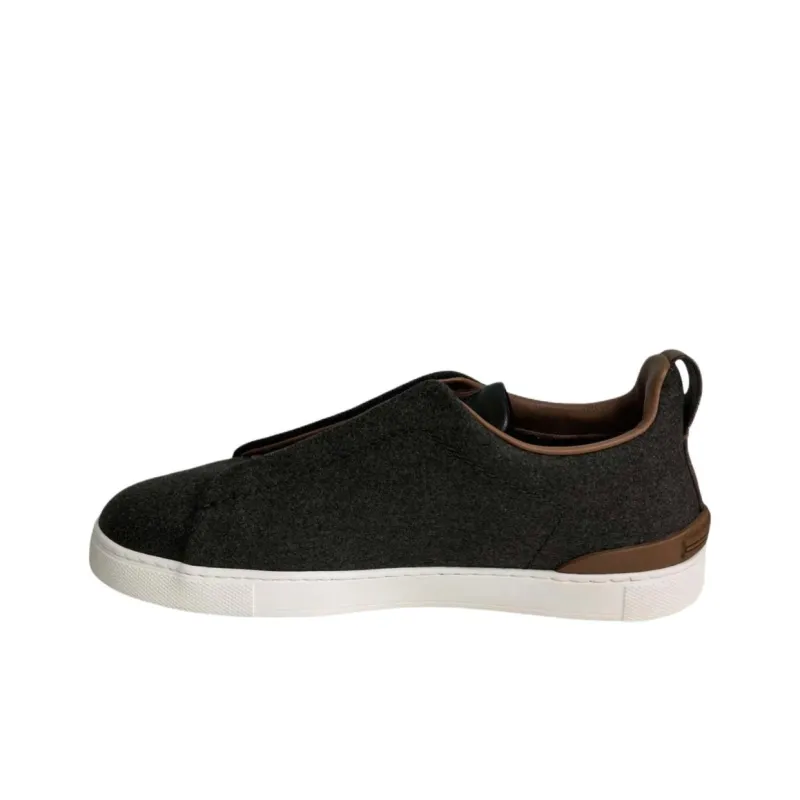 Zegna Triple Stitch Abrasion Resistant Low Top Skateboard Shoes Men's Gray Brown-2