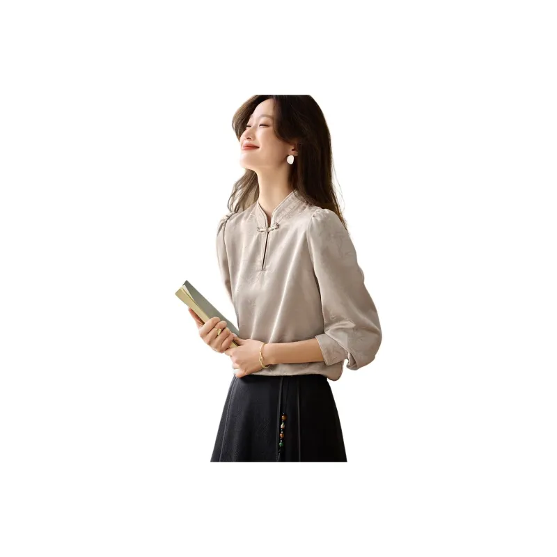 Mo Han Yi Mei Shirts Women's Beige Apricot-0