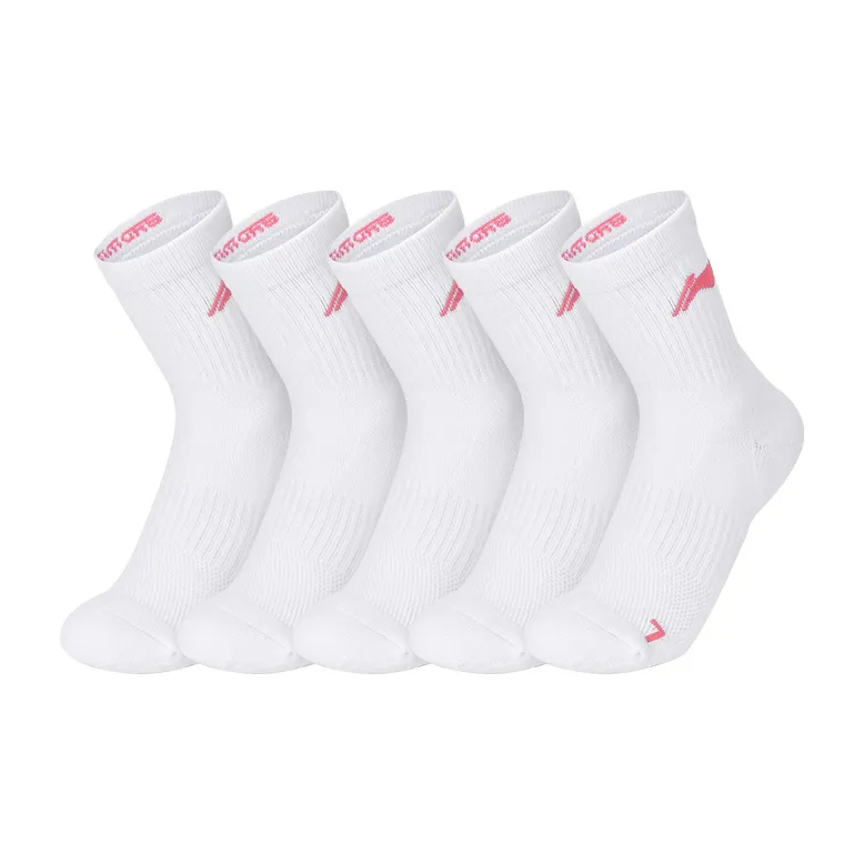 LiNing Mid Calf Socks Unisex Multi double Loading White Pink-4