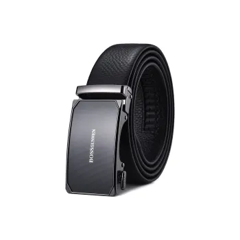 BOSSSUNWEN Top Grain Cow Leather Belts Men's Black Width 3.5cm