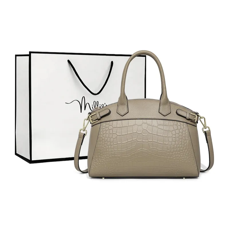 MILLIE'S Cow Leather Shoulder Bag, Crossbody Bag, Handbag Regular Women's Black/Khaki-4