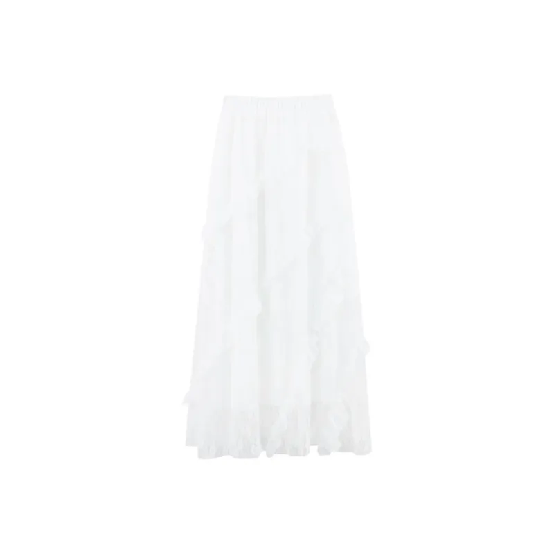Rose Casual Long Skirts Women's White-0
